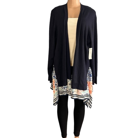 Chico’s Scarf Hem Cardigan Sweater Navy Blue - Picture 2 of 12